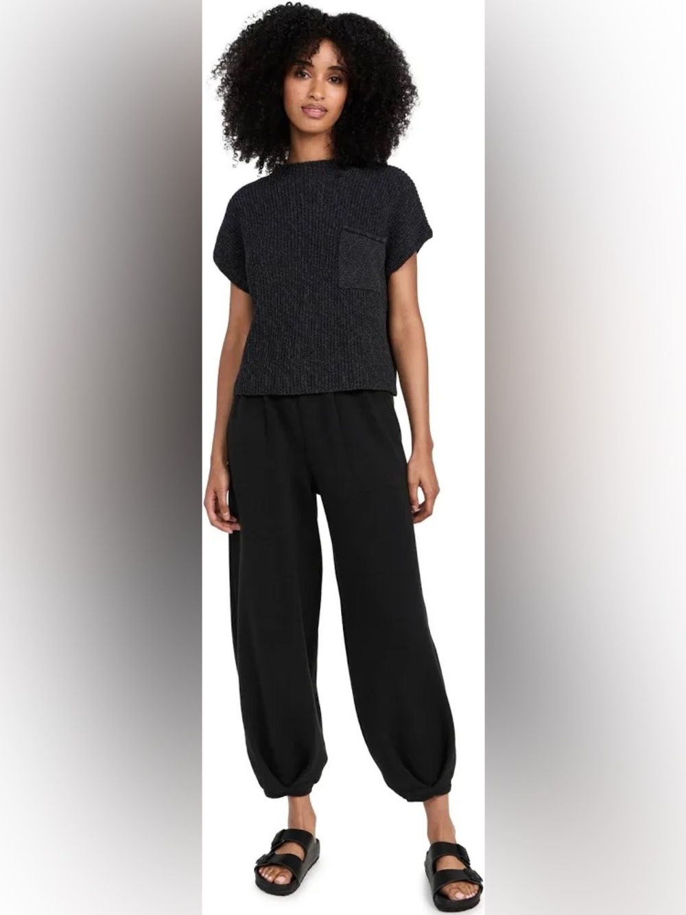 Free People Black Wide-Leg Elastic Cuff Pants
